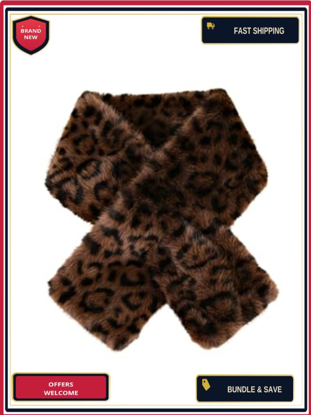 Faux Mink Leopard Print Scarf with Cross Closure, Winter Neck Warmer